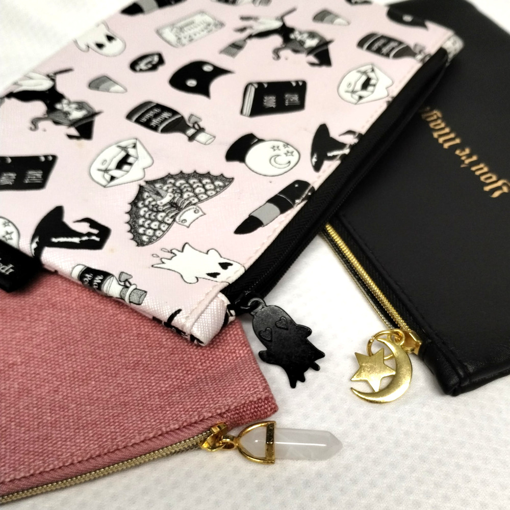 Ipsy Makeup Bag Lot 3 Spooky Halloween Magic Moon Bat Zipper Pouches